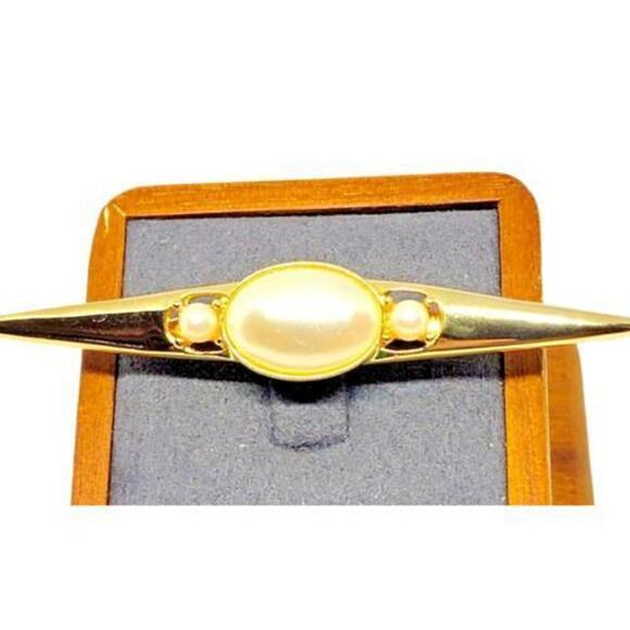 Vintage Brooch Acrylic Imitation Pearl 3" Gold Tone Statement Costume Jewelry - Picture 1 of 5